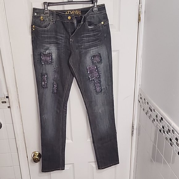 Dereon Black & Purple Skinny Jeans – Worn Once, Distressed Details, Size 11/12 - Picture 1 of 8